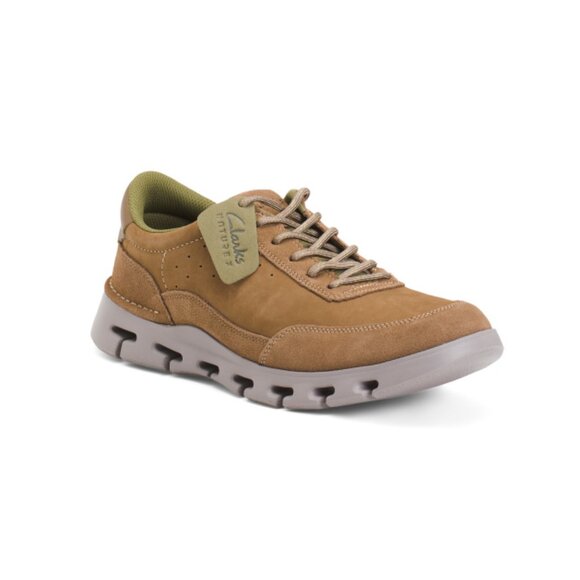 CLARKS Dark Sand Men's Nubuck Leather Nature X One Casual Sneakers
